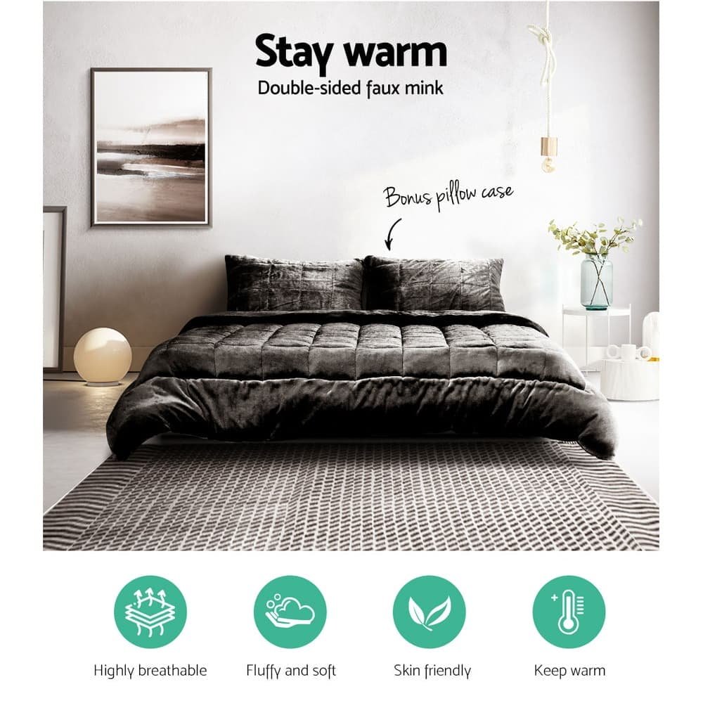 Giselle Bedding Faux Mink Quilt Charcoal Super King - QUILT-FM-CHAR-SK Giselle Bedding Faux Mink Quilt Charcoal Super King - Image 3