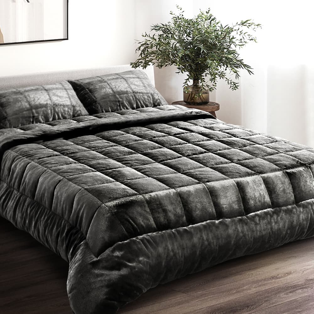 Giselle Bedding Faux Mink Quilt Charcoal Super King - QUILT-FM-CHAR-SK Giselle Bedding Faux Mink Quilt Charcoal Super King - Image 8