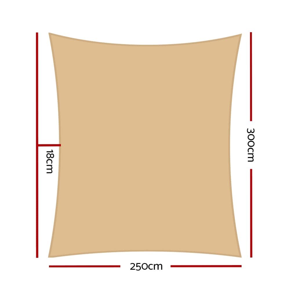 Instahut Shade Sail 2.5x3m Rectangle 280GSM 98% Sand Shade Cloth - SAIL-H-25X30-C-SA Instahut Shade Sail 2.5x3m Rectangle 280GSM 98% Sand Shade Cloth - Image 2