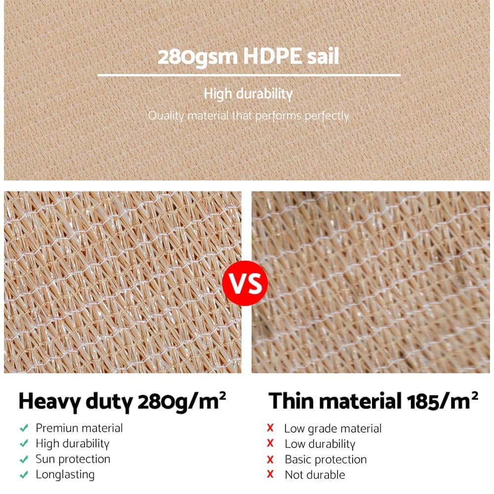 Instahut Shade Sail 2.5x3m Rectangle 280GSM 98% Sand Shade Cloth - SAIL-H-25X30-C-SA Instahut Shade Sail 2.5x3m Rectangle 280GSM 98% Sand Shade Cloth - Image 5