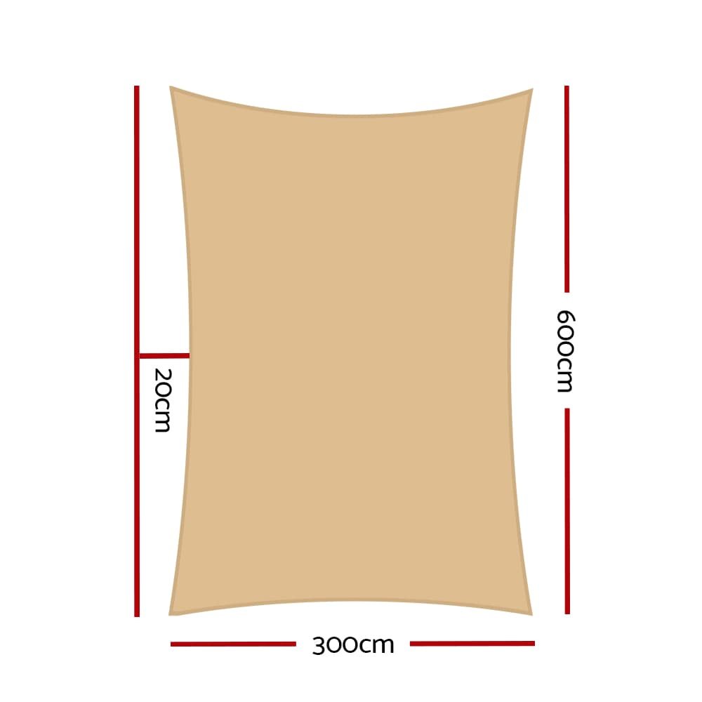 Instahut Shade Sail 3x6m Rectangle 280GSM 98% Sand Shade Cloth - SAIL-H-3X6-C-SA Instahut Shade Sail 3x6m Rectangle 280GSM 98% Sand Shade Cloth - Image 2