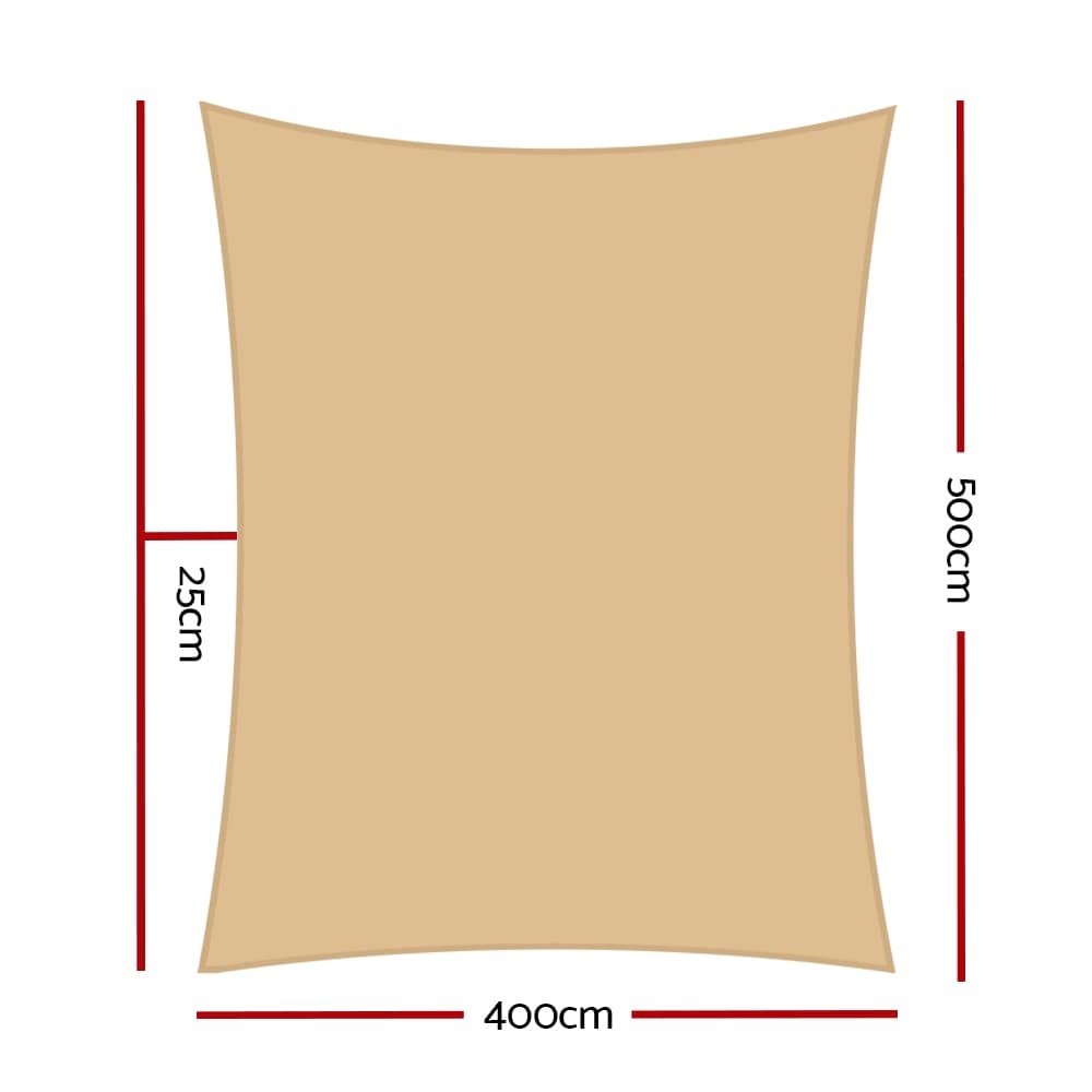 Instahut Shade Sail 4x5m Rectangle 280GSM 98% Sand Shade Cloth - SAIL-H-4X5-C-SA Instahut Shade Sail 4x5m Rectangle 280GSM 98% Sand Shade Cloth - Image 2