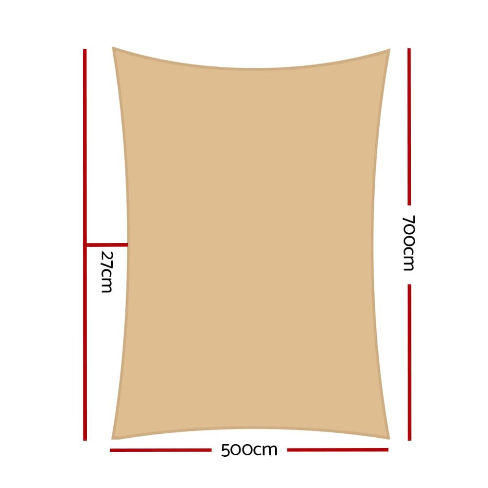Instahut Shade Sail 5x7m Rectangle 280GSM 98% Sand Shade Cloth - SAIL-H-5X7-C-SA Instahut Shade Sail 5x7m Rectangle 280GSM 98% Sand Shade Cloth - Image 2