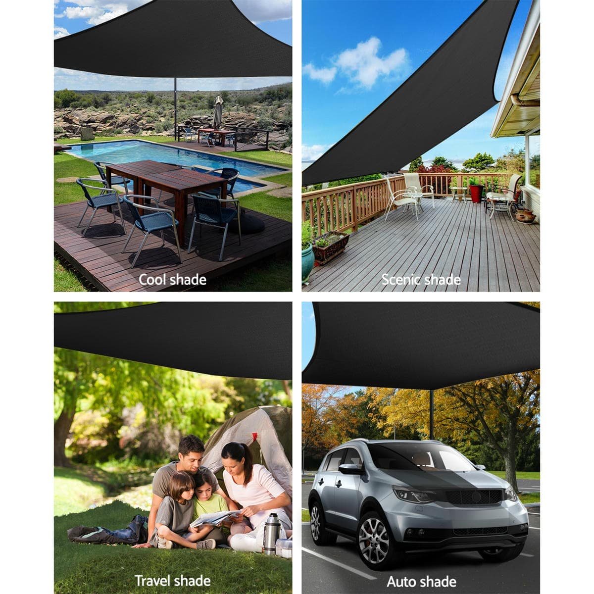 Instahut Shade Sail 6x7m Rectangle 280GSM 98% Black Shade Cloth - SAIL-H-6X7-C-BK Instahut Shade Sail 6x7m Rectangle 280GSM 98% Black Shade Cloth - Image 4