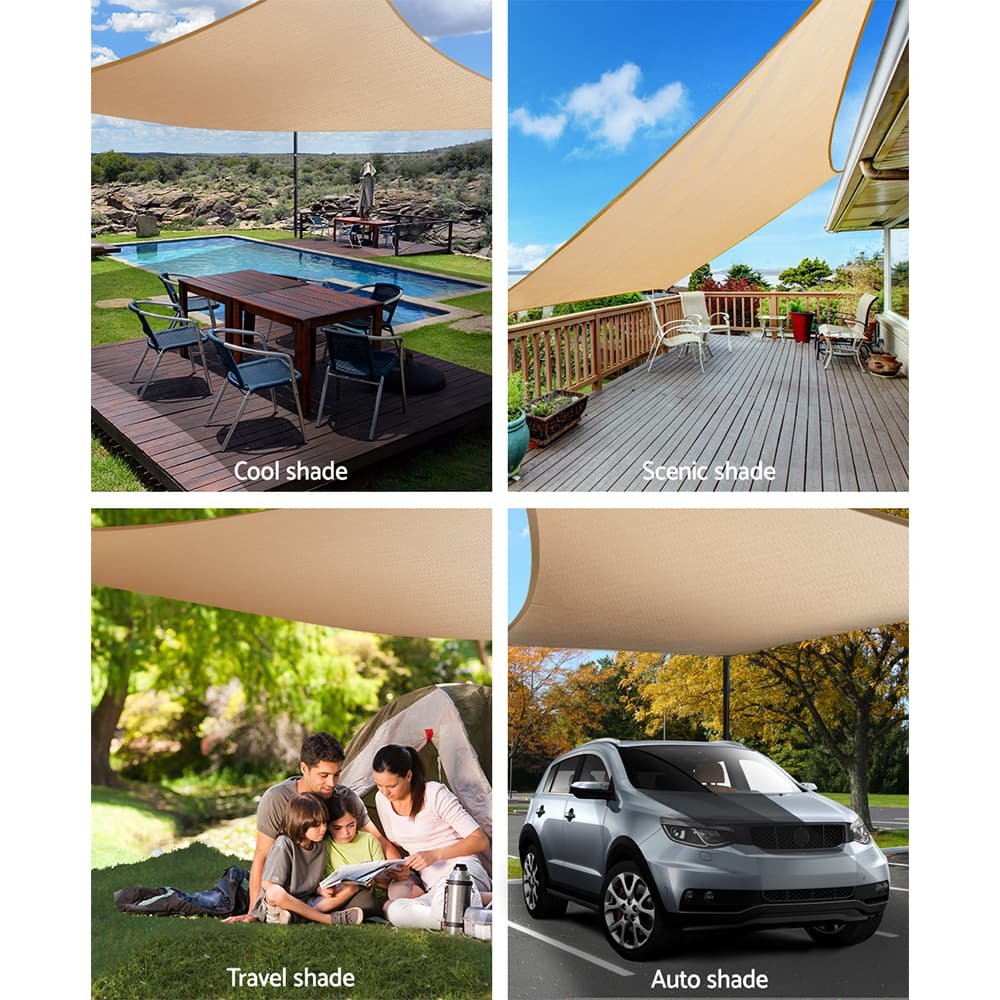 Instahut Shade Sail 6x7m Rectangle 280GSM 98% Sand Shade Cloth - SAIL-H-6X7-C-SA Instahut Shade Sail 6x7m Rectangle 280GSM 98% Sand Shade Cloth - Image 4