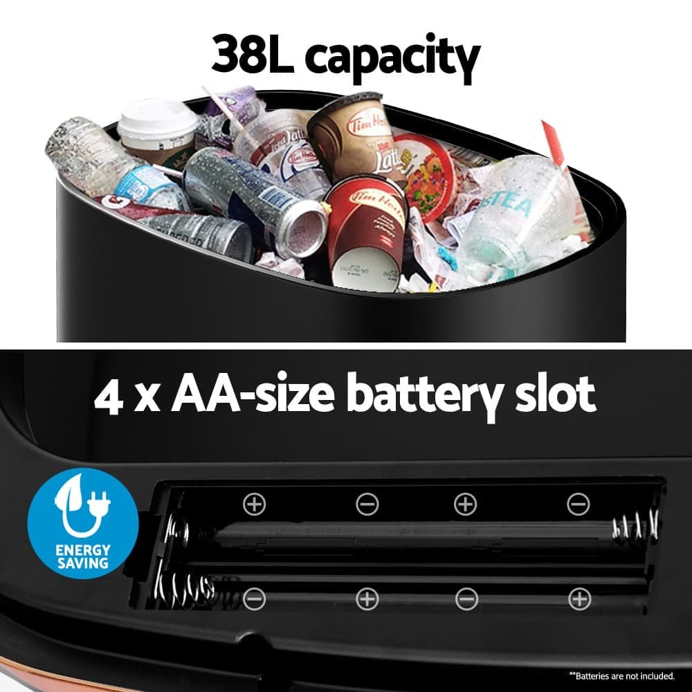 Devanti 38L Motion Sensor Bin Rubbish Automatic Black - SB-40L-S06-BK SB 40L S06 BK 202504231108 05
