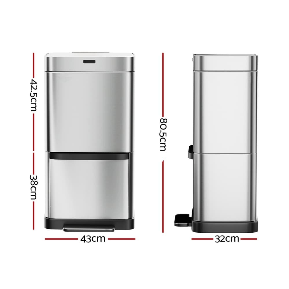 Devanti 70L Motion Sensor Bin Pedal Bins Automatic Siver - SB-70L-S20-A SB 70L S20 A 137587 01
