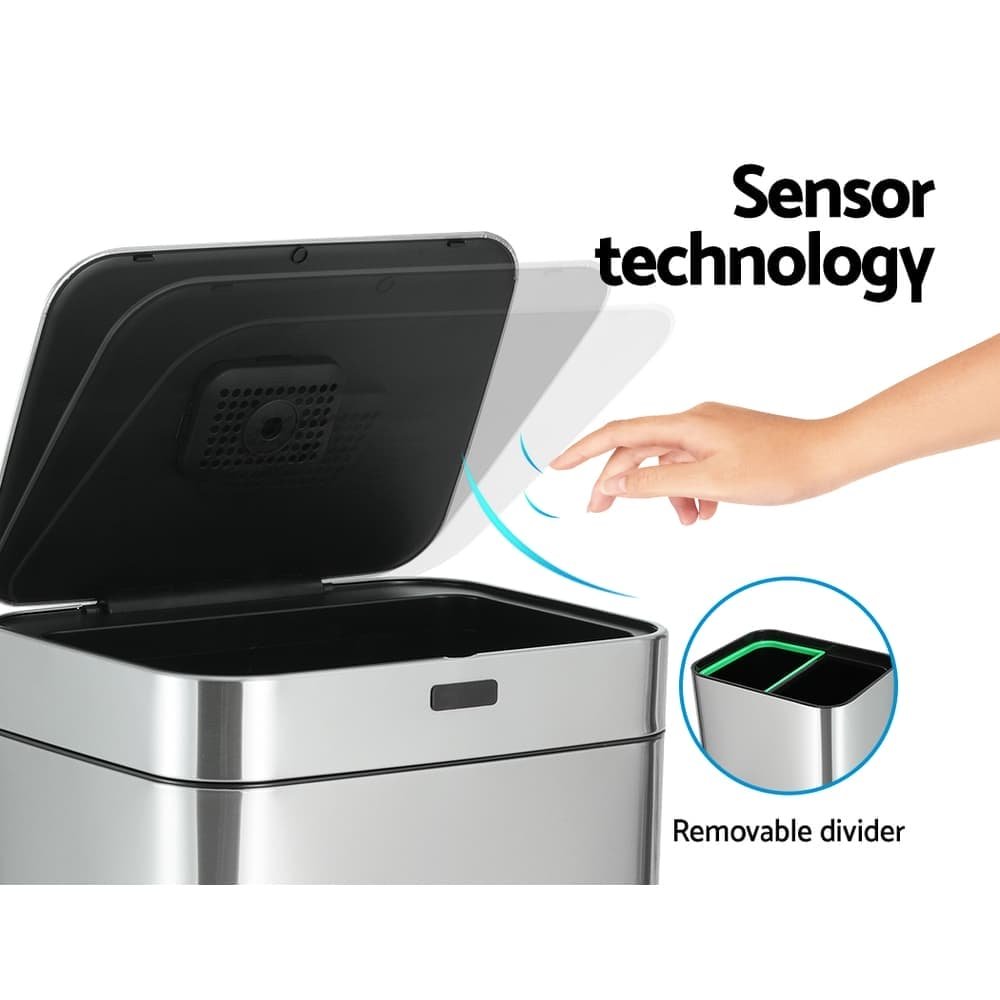Devanti 70L Motion Sensor Bin Pedal Bins Automatic Siver - SB-70L-S20-A SB 70L S20 A 137587 03