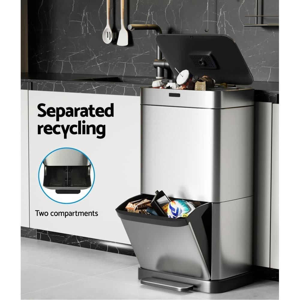 Devanti 70L Motion Sensor Bin Pedal Bins Automatic Siver - SB-70L-S20-A SB 70L S20 A 137587 04