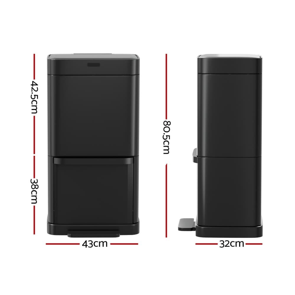 Devanti 70L Motion Sensor Bin Pedal Bins Automatic Black - SB-70L-S20-BK SB 70L S20 BK 137588 01