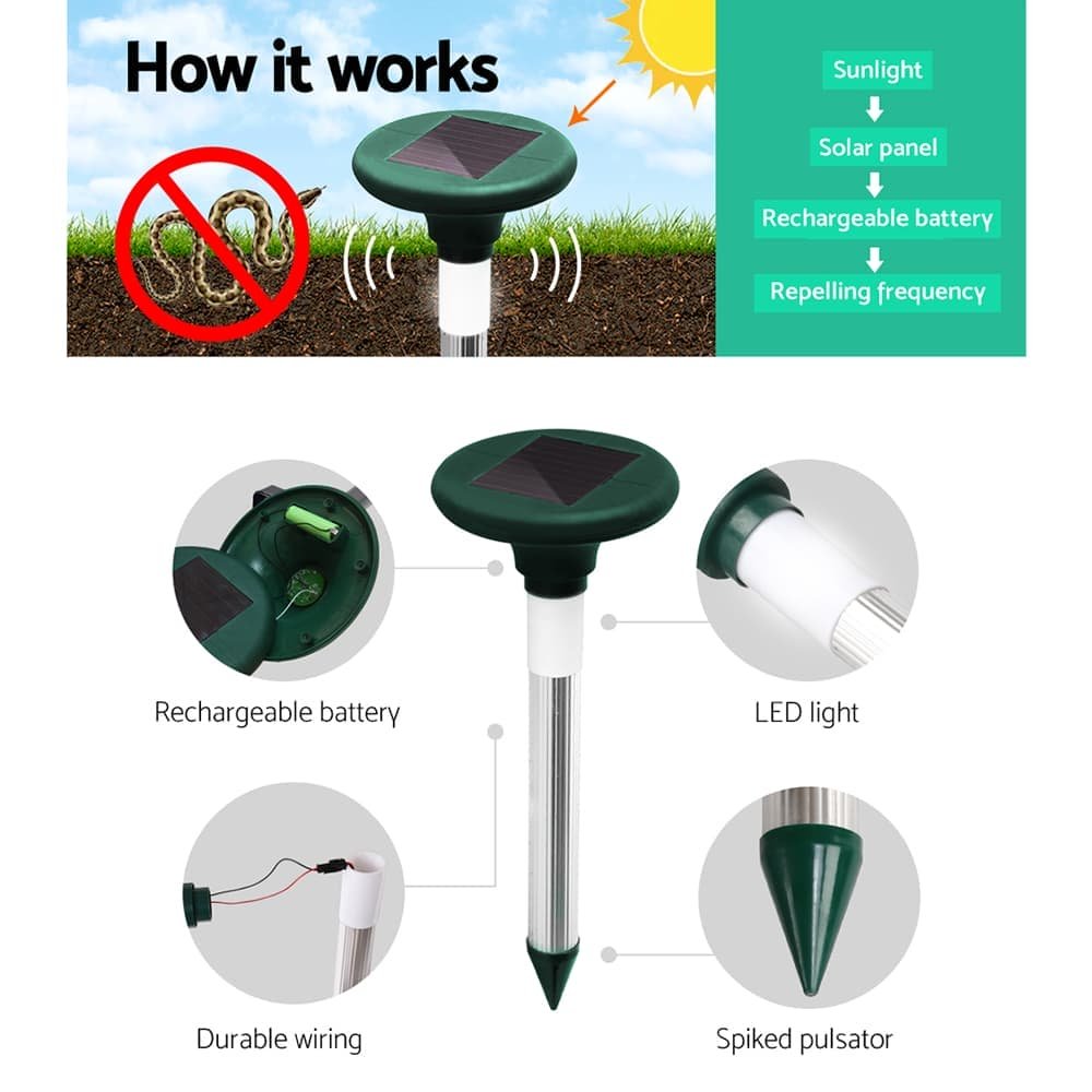 Gardeon Snake Repeller Set of 12 Solar LED Pulse Plus Ultrasonic Pest Rodent Repellent - SR-SNAKE-DX-12-COM Gardeon Snake Repeller Set of 12 Solar LED Pulse Plus Ultrasonic Pest Rodent Repellent - Image 5