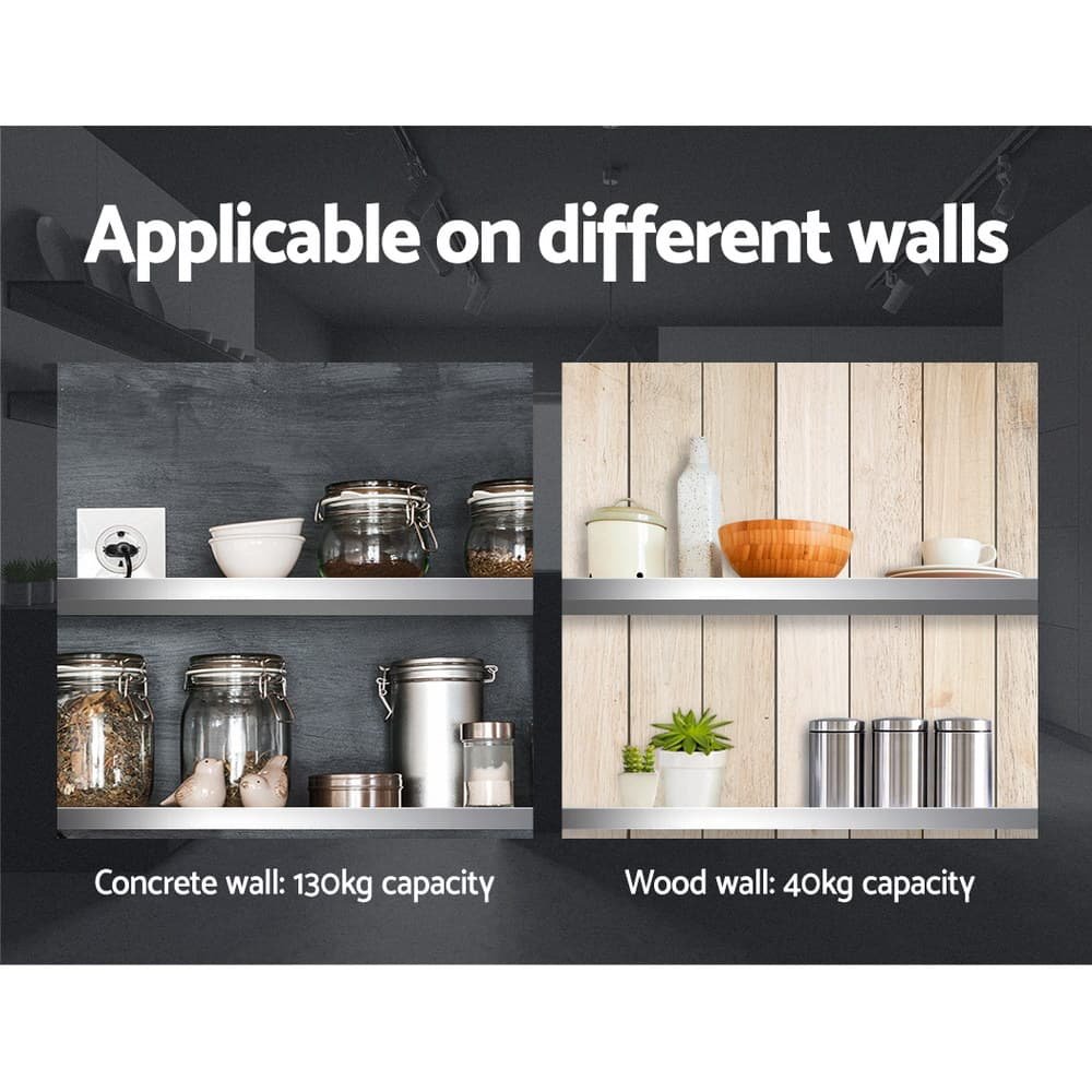 Cefito 900mm Stainless Steel Kitchen Wall Shelf Mounted Rack - SSW-3090-SL Cefito 900mm Stainless Steel Kitchen Wall Shelf Mounted Rack - Image 4