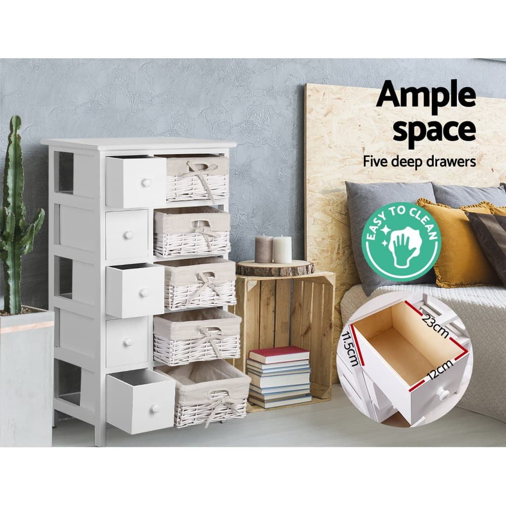 Artiss 5 Chest of Drawers with 5 Baskets - MAY - ST-CAB-5D-5B-WH Artiss 5 Chest of Drawers with 5 Baskets - MAY - Image 7