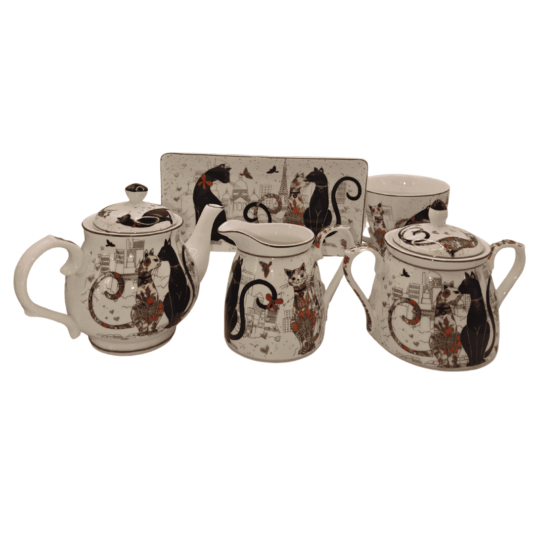 Whiskered Love Fine Bone China Tea Set | 5-Piece Cat-Inspired Set - V1026-KLCDW0002 V1026 KLCDW0002 202506231537 01