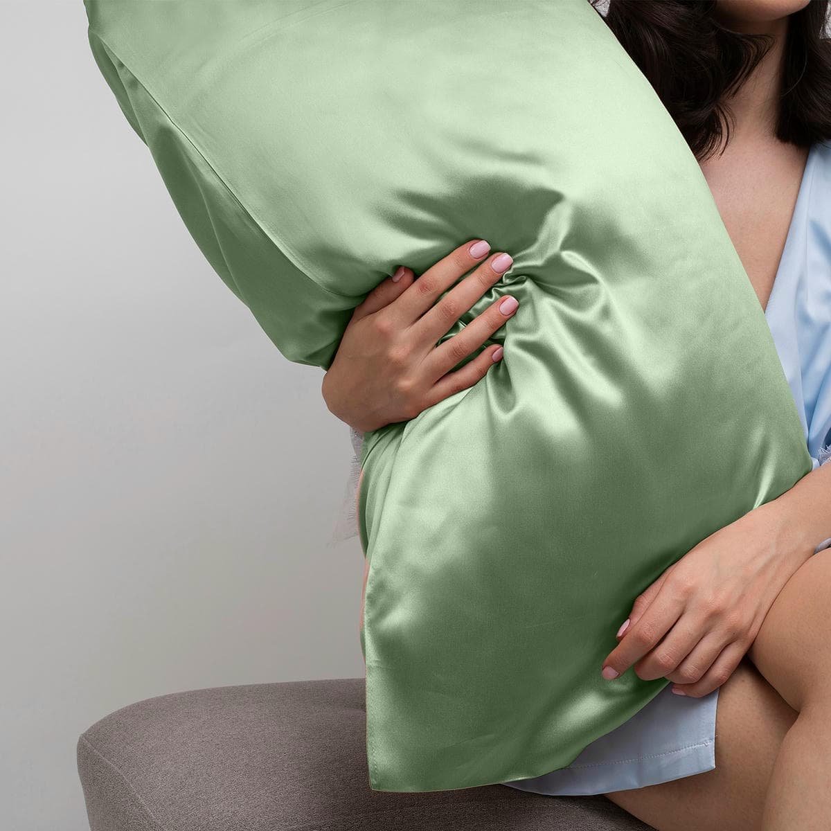 Casa Decor Luxury Satin Pillowcase Twin Pack Size With Gift Box Luxury - Sage Green - V160-10003454 Casa Decor Luxury Satin Pillowcase Twin Pack Size With Gift Box Luxury - Sage Green - Image 2