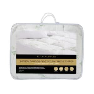 Royal Comfort 1000GSM Luxury Bamboo Covered Mattress Topper Ball Fibre Gusset - Queen - White