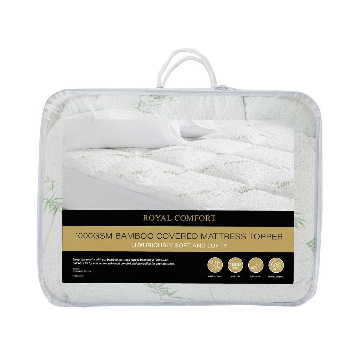 Royal Comfort 1000GSM Luxury Bamboo Covered Mattress Topper Ball Fibre Gusset - Queen - White - V160-10003780 Royal Comfort 1000GSM Luxury Bamboo Covered Mattress Topper Ball Fibre Gusset - Queen - White