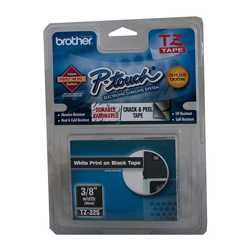 BROTHER TZe325 Labelling Tape 9mm White on Black TZE Tape - V177-D-BTZ325 BROTHER TZe325 Labelling Tape 9mm White on Black TZE Tape