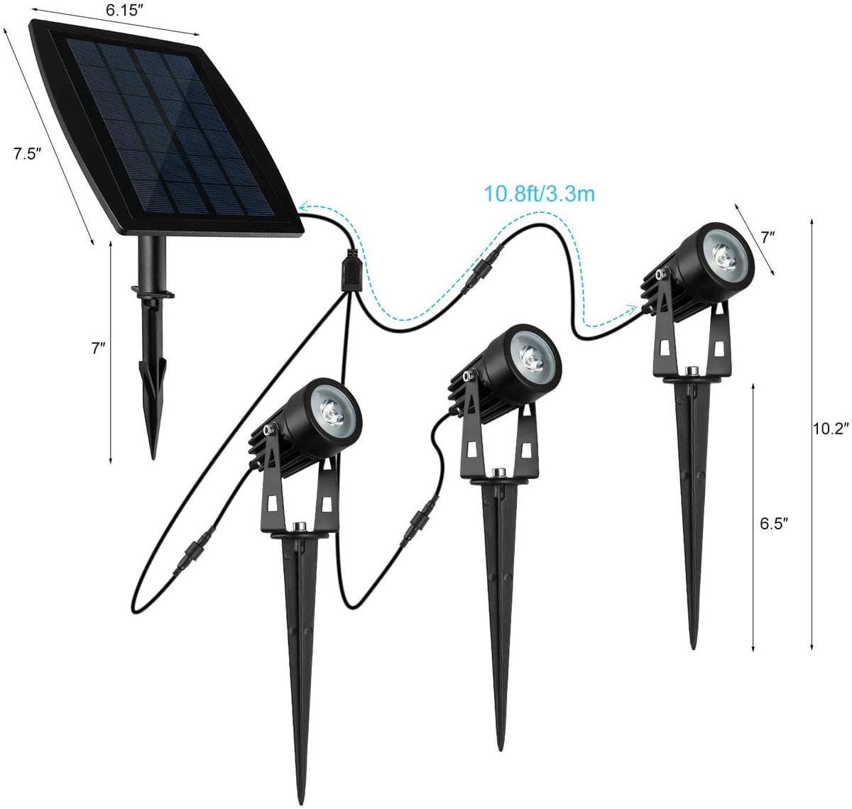 3 x LED Spotlights Powered Solar Garden Lights Outdoor Waterproof (Warm White) - V178-14711 3 x LED Spotlights Powered Solar Garden Lights Outdoor Waterproof (Warm White) - Image 5
