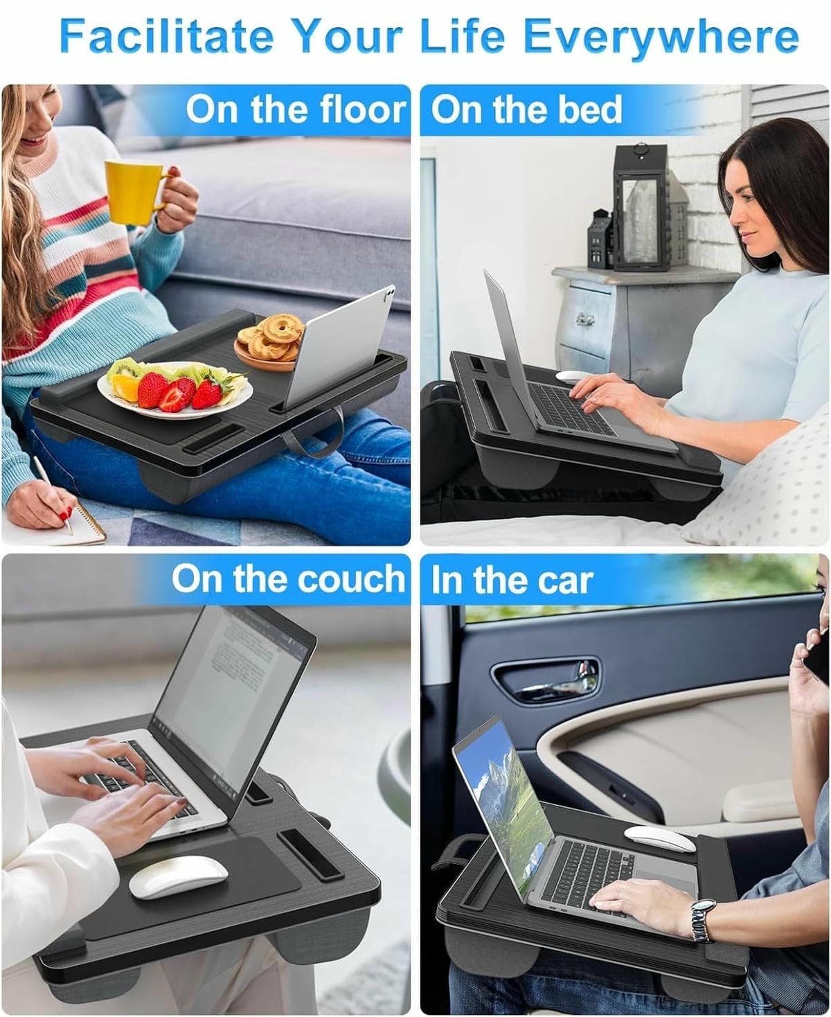 CARLA HOME Oversized Portable Lap Desk with Cushion,Mouse Pad, Tablet and Phone Holder which Fits Up to 17 Inch Laptops for Bed or Sofa (Black) - V178-36161 V178 36161 202507301355 06