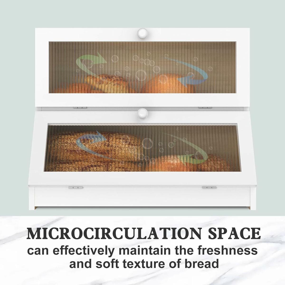 CARLA HOME Double Layer Bamboo Bread Box for Kitchen Counter - Large Capacity Bread Storage Container with Clear Window, Easy Assembly, Farmhouse Style Bread Holder (White) - V178-36198 V178 36198 202507301346 03