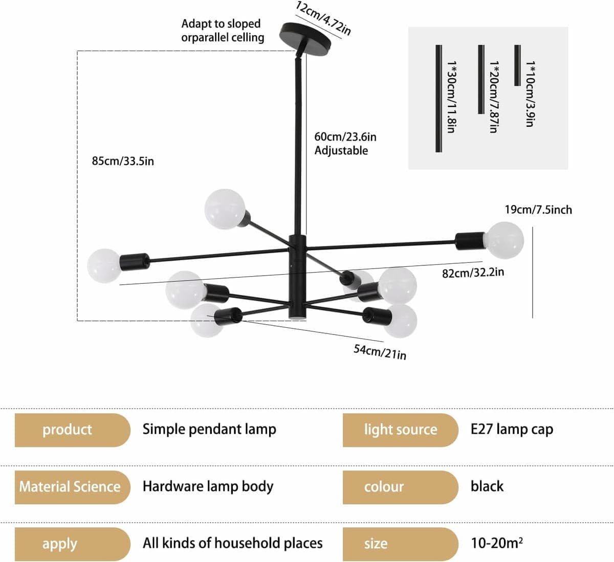 Modern Sputnik Chandelier, 8 Light, Black - V178-37411 V178 37411 139688 03
