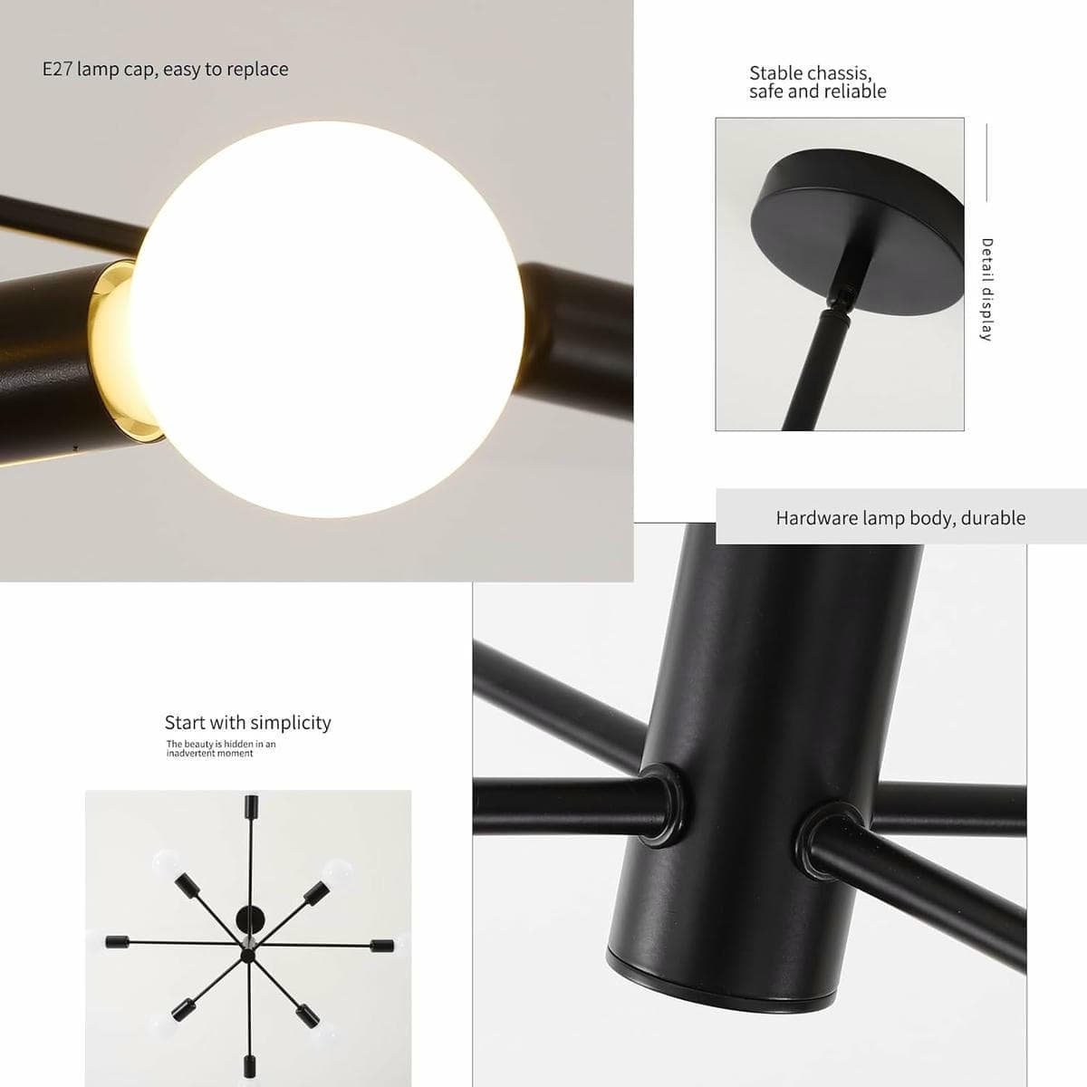 Modern Sputnik Chandelier, 8 Light, Black - V178-37411 V178 37411 139688 05