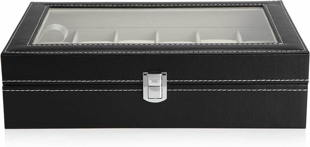 Black PU Leather Watch Organizer Display Storage Box Cases for Men & Women (12 slots) - V178-84581 Black PU Leather Watch Organizer Display Storage Box Cases for Men & Women (12 slots) - Image 2