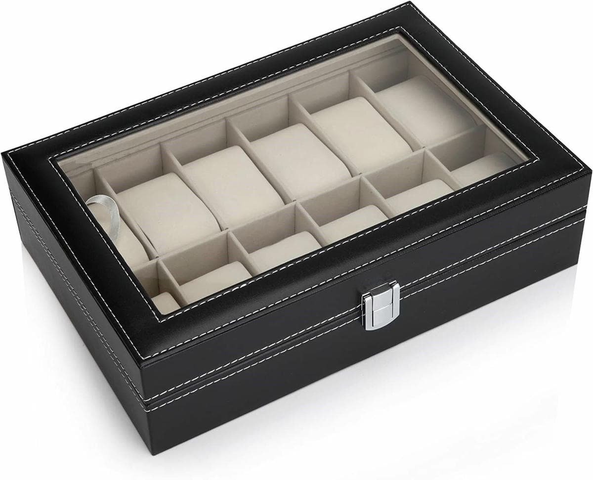 Black PU Leather Watch Organizer Display Storage Box Cases for Men & Women (12 slots) - V178-84581 Black PU Leather Watch Organizer Display Storage Box Cases for Men & Women (12 slots) - Image 3