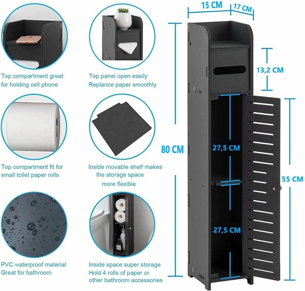 Toilet Paper Roll Holder for Bathroom (Black, 80 cm) - V178-84780 Toilet Paper Roll Holder for Bathroom (Black, 80 cm) - Image 2