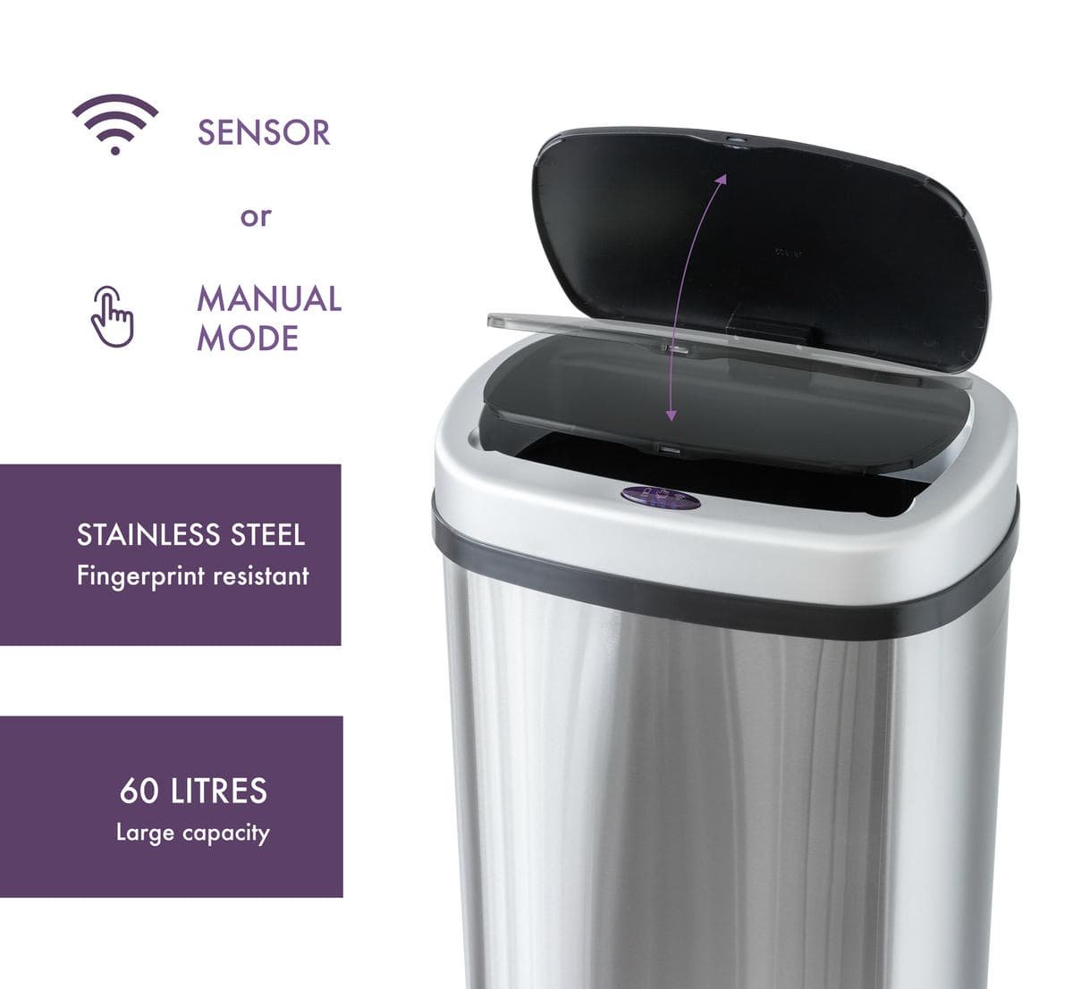 60L Stainless Steel Motion Sensor Rubbish Bin - V196-SB60 60L Stainless Steel Motion Sensor Rubbish Bin - Image 4