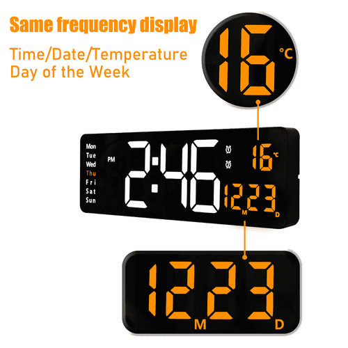 16" Orange Large Digital Big Jumbo LED Wall Desk Clock Display With Temperature Calendar - V201-FAZ0016OR8AU V201 FAZ0016OR8AU 213320 04
