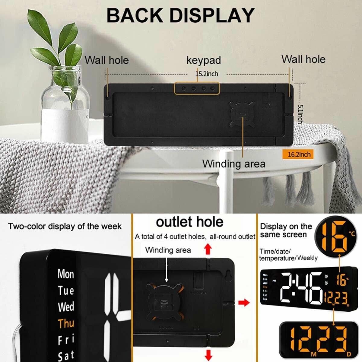 16" Orange Large Digital Big Jumbo LED Wall Desk Clock Display With Temperature Calendar - V201-FAZ0016OR8AU V201 FAZ0016OR8AU 213320 05