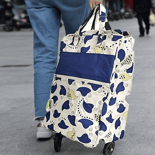 Shopping Trolley Cart Bag Foldable Wheels Carts Bags Market Luggage Basket blue leaves - V201-W12583062 V201 W12583062 202503252020 02