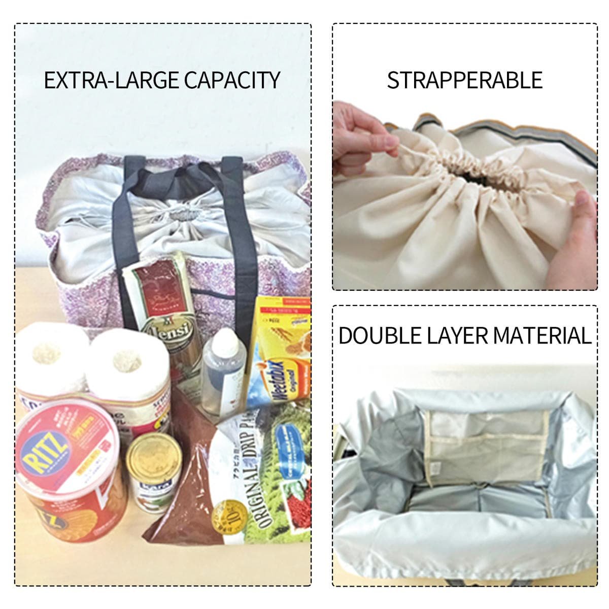 Large Supermarket Shopping Bag Eco Grocery Shoulder Bag Tote Foldable Reusable - V201-W12583193 V201 W12583193 191424 03