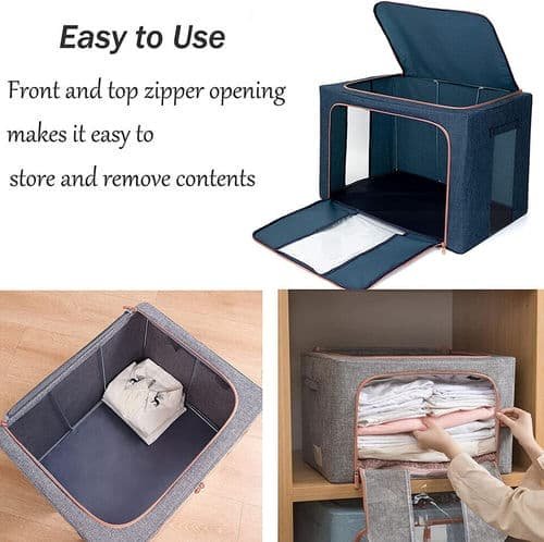 Foldable Storage Box Crushed Steel Frame Clothes Quilt Toys Organizer 24L - V201-w12783614 V201 W12783614 189224 05