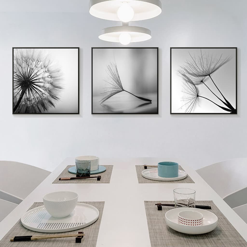 Wall Art 70cmx70cm Botanical dandelions 3 Sets Black Frame Canvas - V207-1105 Wall Art 70cmx70cm Botanical dandelions 3 Sets Black Frame Canvas - Image 2