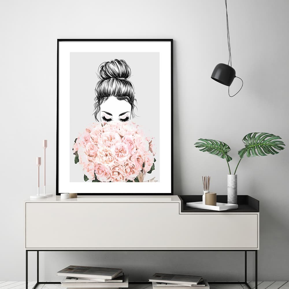 Wall Art 100cmx150cm Roses Girl Black Frame Canvas - V207-1399-3 V207 1399 3 145914 01