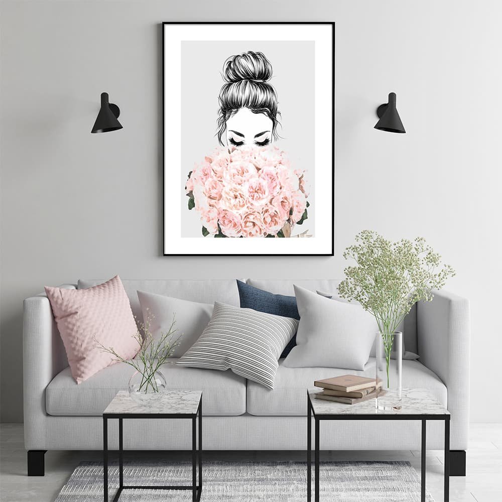 Wall Art 70cmx100cm Roses Girl Black Frame Canvas - V207-1401 Wall Art 70cmx100cm Roses Girl Black Frame Canvas - Image 3