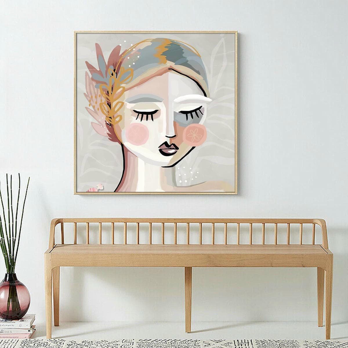 Wall Art 90cmx90cm Calm Girl Gold Frame Canvas - V207-1443-2 V207 1443 2 145847 02