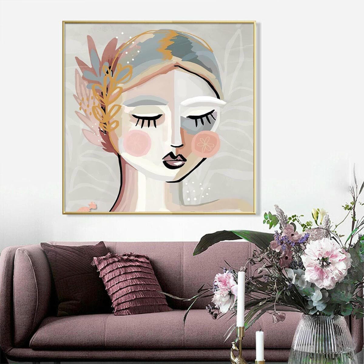 Wall Art 80cmx80cm Calm Girl Gold Frame Canvas - V207-1446 Wall Art 80cmx80cm Calm Girl Gold Frame Canvas - Image 4