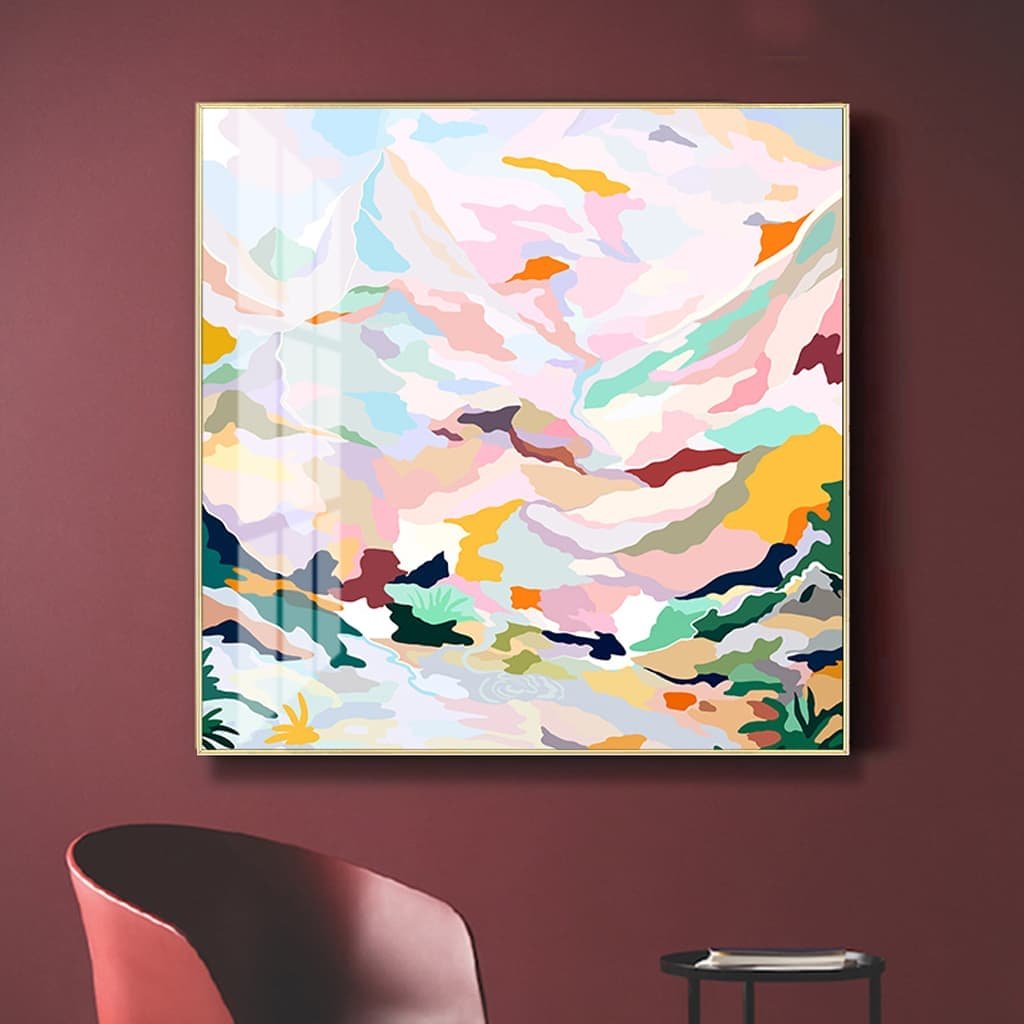 Wall Art 80cmx80cm Abstract Pink Mountain Hand Painted Style Gold Frame Canvas - V207-1505 Wall Art 80cmx80cm Abstract Pink Mountain Hand Painted Style Gold Frame Canvas - Image 2