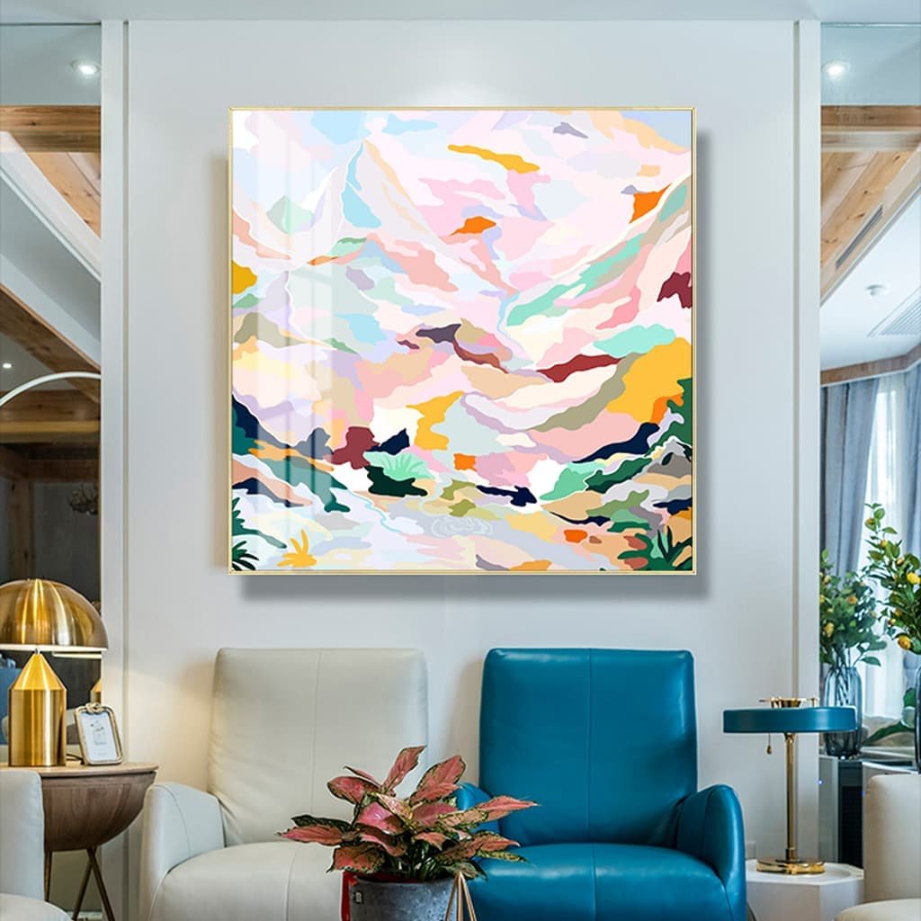 Wall Art 80cmx80cm Abstract Pink Mountain Hand Painted Style Gold Frame Canvas - V207-1505 Wall Art 80cmx80cm Abstract Pink Mountain Hand Painted Style Gold Frame Canvas - Image 4