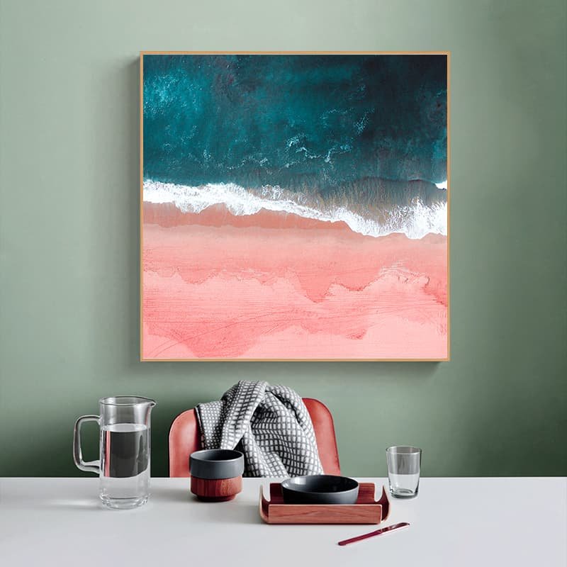 Wall Art 70cmx70cm Pink Sea Wood Frame Canvas - V207-1640 Wall Art 70cmx70cm Pink Sea Wood Frame Canvas - Image 2