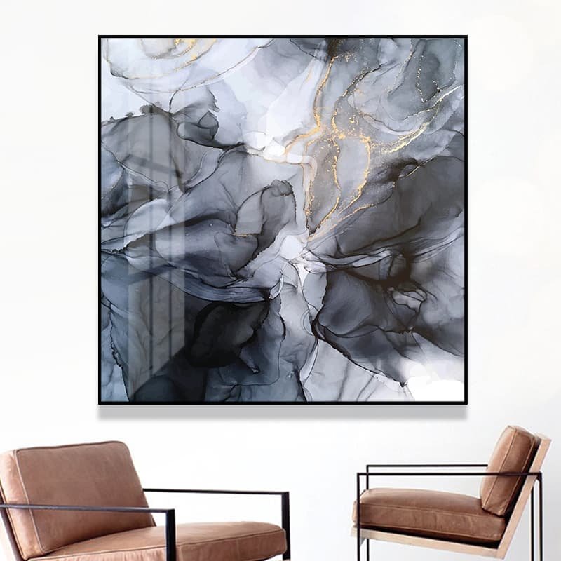 Wall Art 100cmx100cm Marbled Black Grey Black Frame Canvas - V207-1676.3 Wall Art 100cmx100cm Marbled Black Grey Black Frame Canvas - Image 3