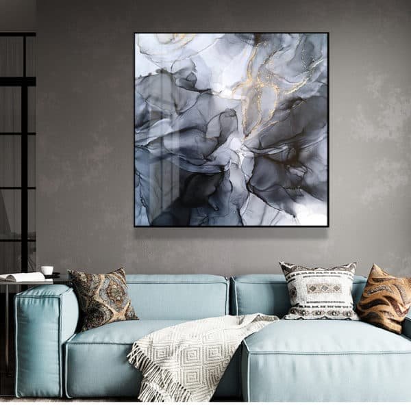 Wall Art 100cmx100cm Marbled Black Grey Black Frame Canvas - V207-1676.3 Wall Art 100cmx100cm Marbled Black Grey Black Frame Canvas - Image 4