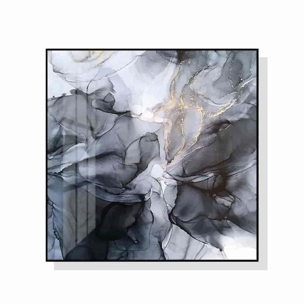 Wall Art 80cmx80cm Marbled Black Grey Black Frame Canvas - V207-1679 Wall Art 80cmx80cm Marbled Black Grey Black Frame Canvas