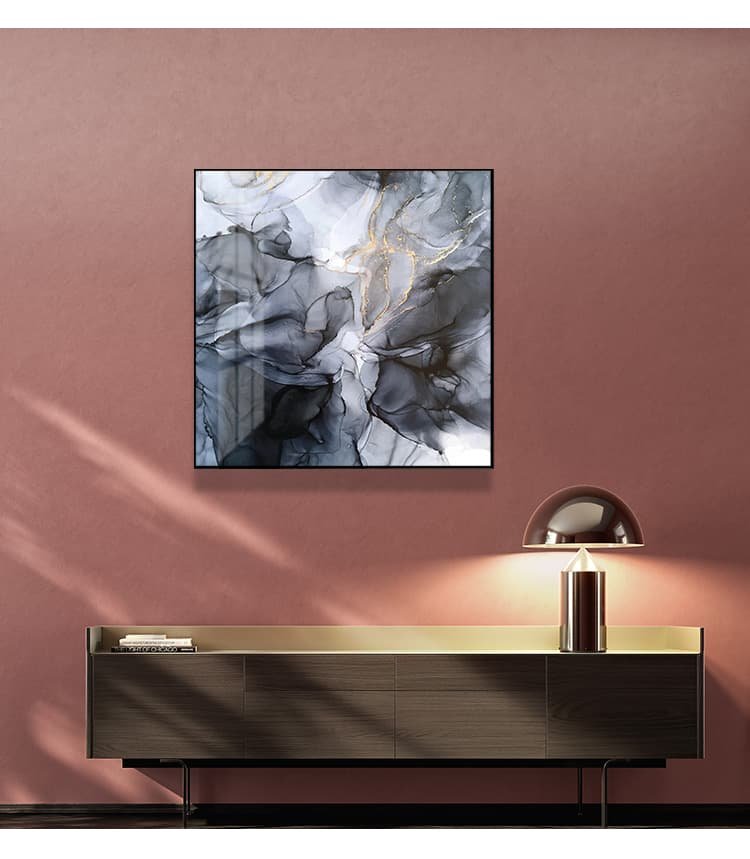 Wall Art 80cmx80cm Marbled Black Grey Black Frame Canvas - V207-1679 Wall Art 80cmx80cm Marbled Black Grey Black Frame Canvas - Image 2