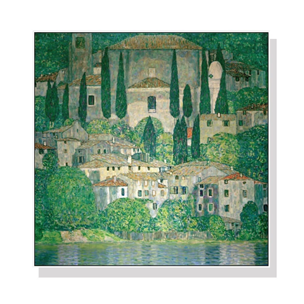 Wall Art 90cmx90cm Kirche In Cassone by Gustav Klimt White Frame Canvas - V207-1692.2 Wall Art 90cmx90cm Kirche In Cassone by Gustav Klimt White Frame Canvas