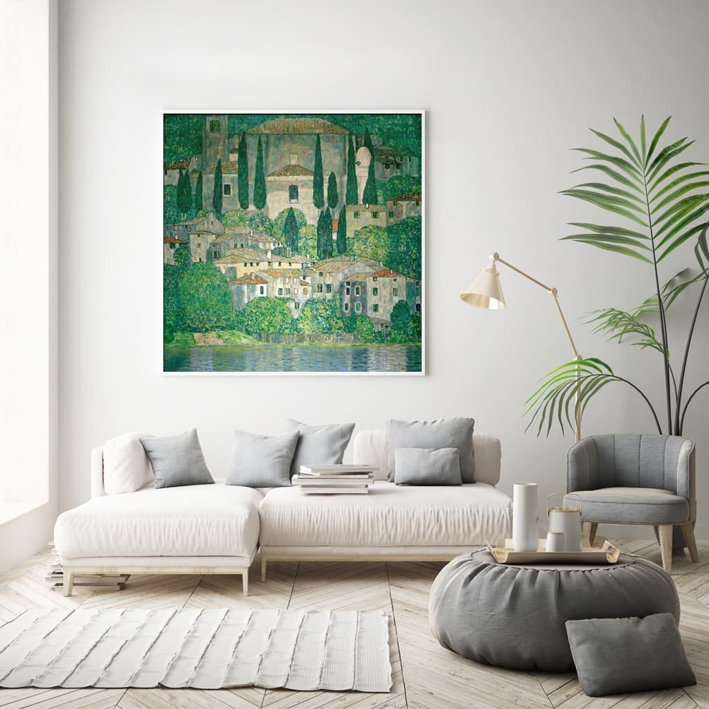 Wall Art 90cmx90cm Kirche In Cassone by Gustav Klimt White Frame Canvas - V207-1692.2 Wall Art 90cmx90cm Kirche In Cassone by Gustav Klimt White Frame Canvas - Image 2